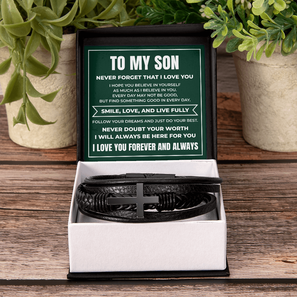Men's Cross Bracelet - To My Son "Never Doubt Your Worth"