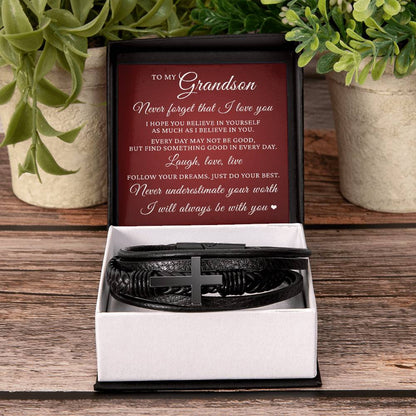 Men's Cross Bracelet - To My Grandson "Just Do Your Best"