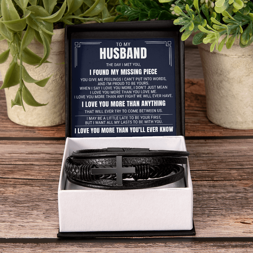 Men's Cross Bracelet - To My Husband "I Found My Missing Piece"