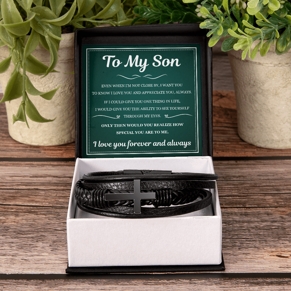 To My Son Men's Cross Bracelet -"Special You Are to Me"