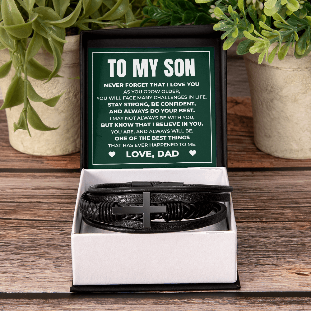 Men's Cross Bracelet - To My Son "Stay Strong, Be Confident"