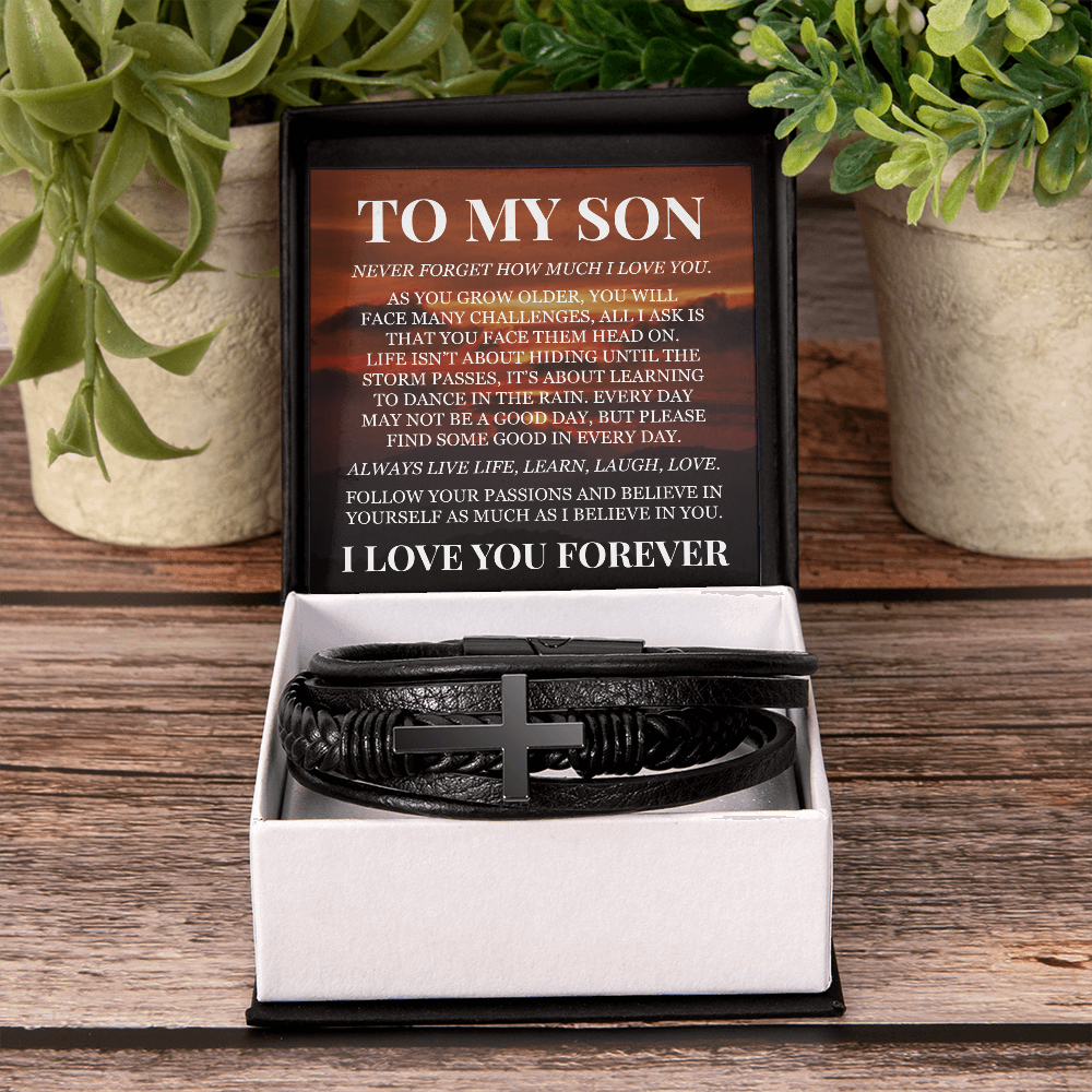 Men's Cross Bracelet - To My Son "I Love You Forever"