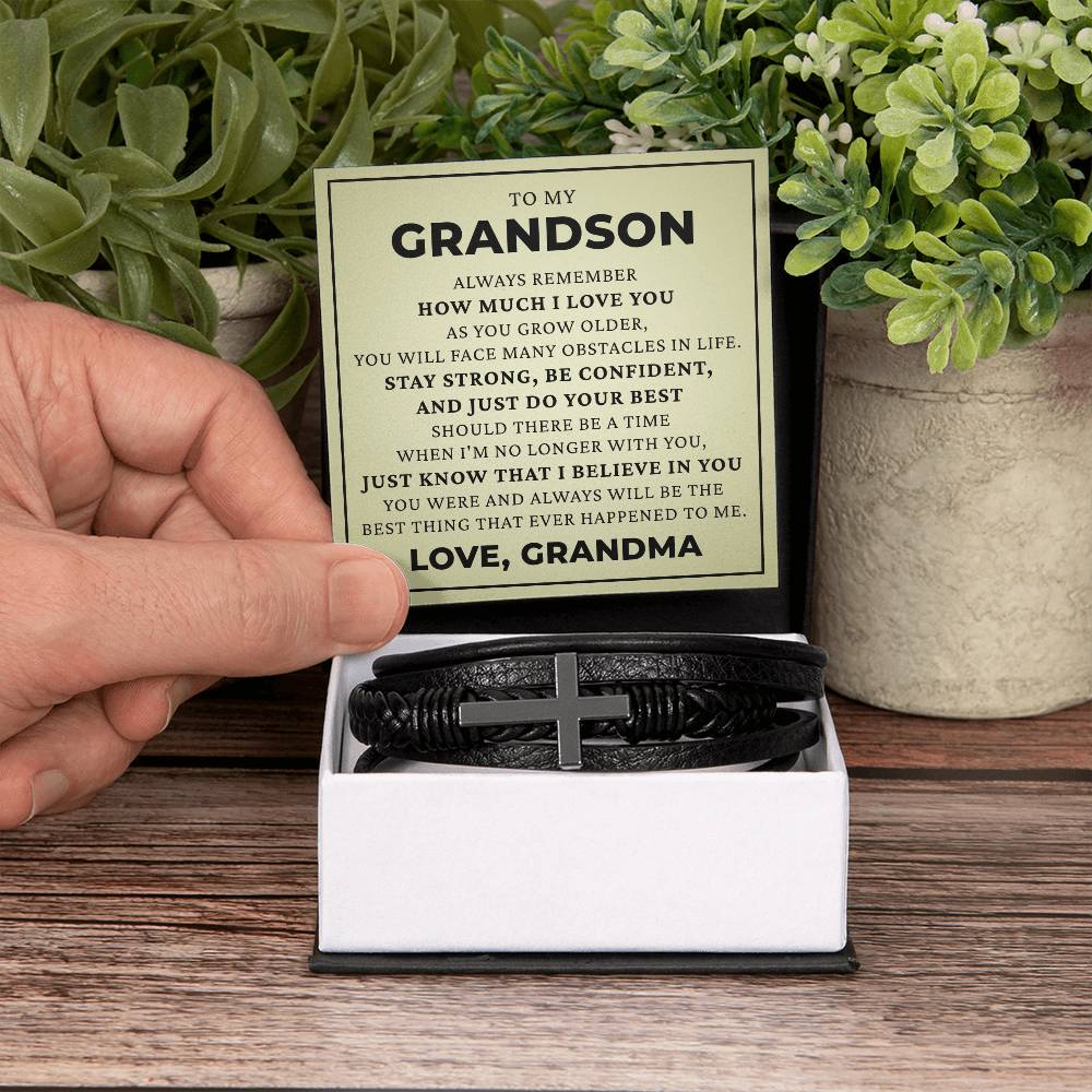 Men's Cross Bracelet - To My Grandson "Just Do Your Best"