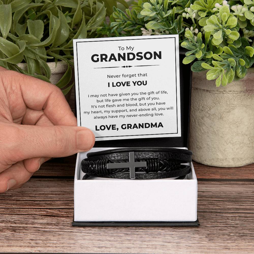 Men's Cross Bracelet - To My Grandson "I Love You"
