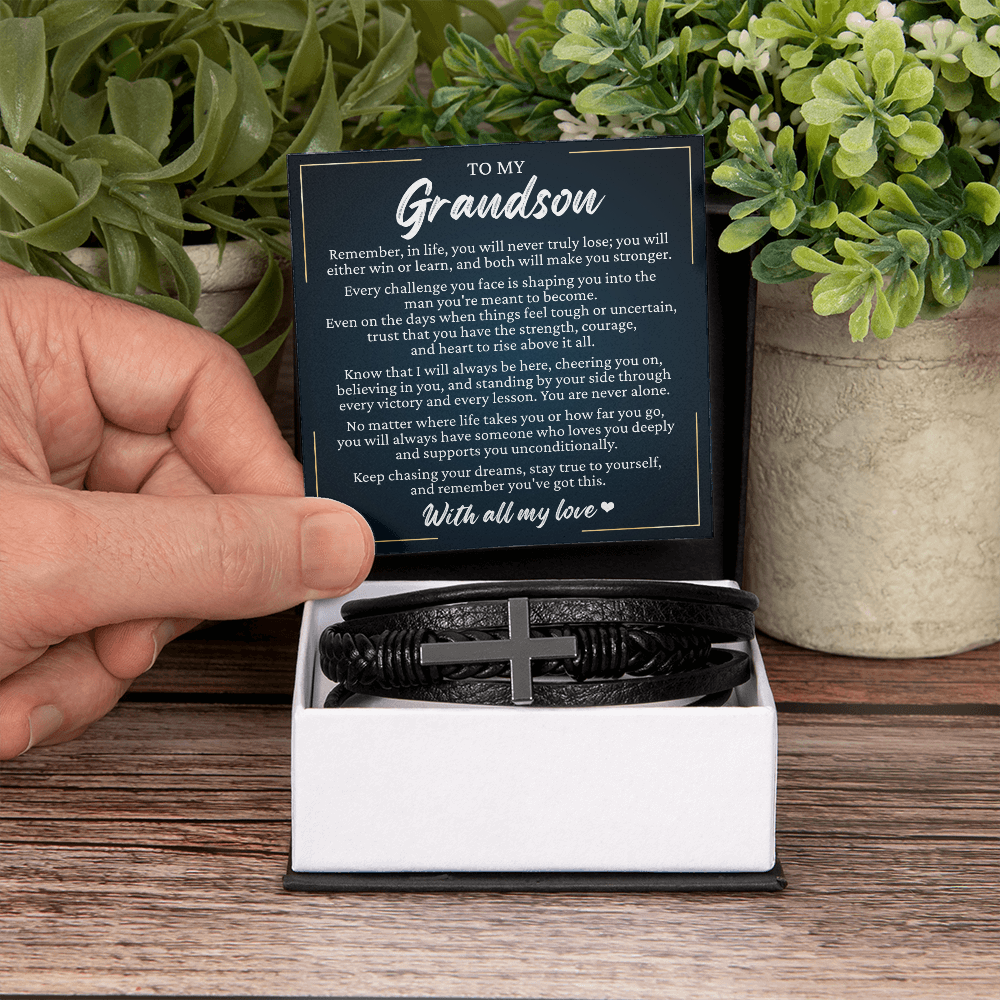 Men's Cross Bracelet - To My Grandson "Stay True To Yourself"