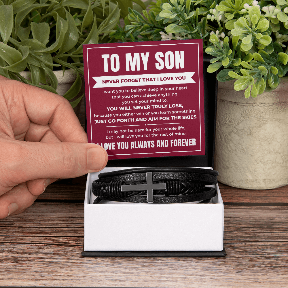 Men's Cross Bracelet - To My Son "Never Forget That I Love You"