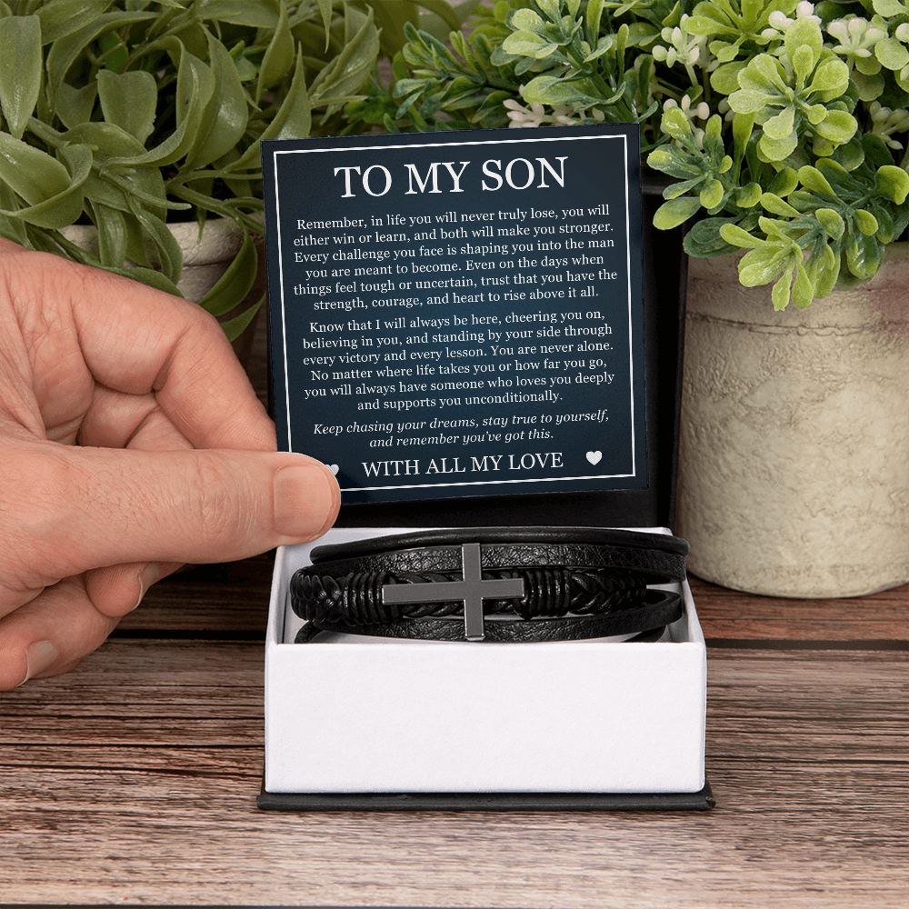Men's Cross Bracelet - To My Son "Keep Chasing Your Dreams"