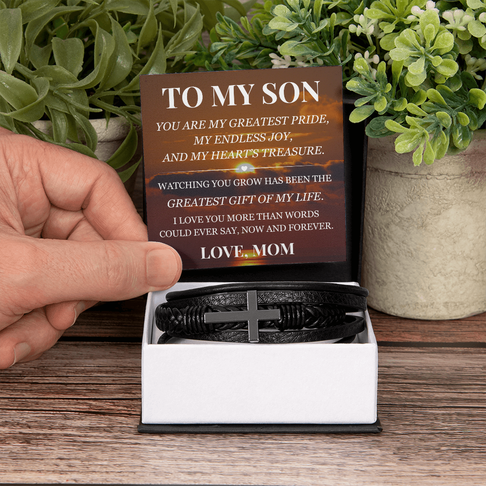 Men's Cross Bracelet - To My Son "Greatest Gift of My Life"