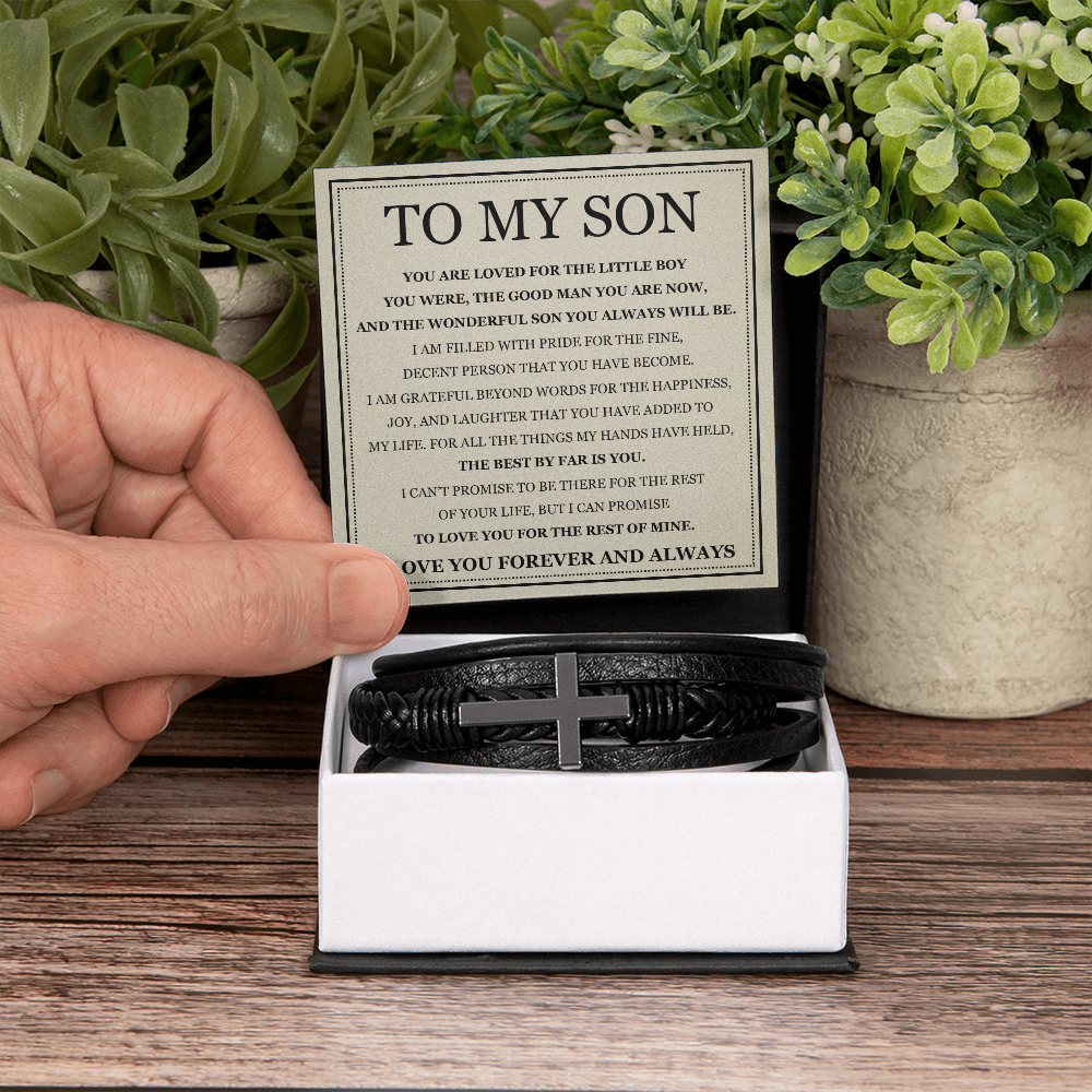 To My Son Men's Cross Bracelet -"You Are Loved"