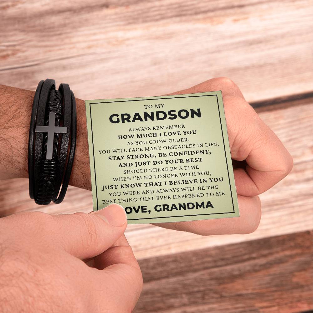 Men's Cross Bracelet - To My Grandson "Just Do Your Best"