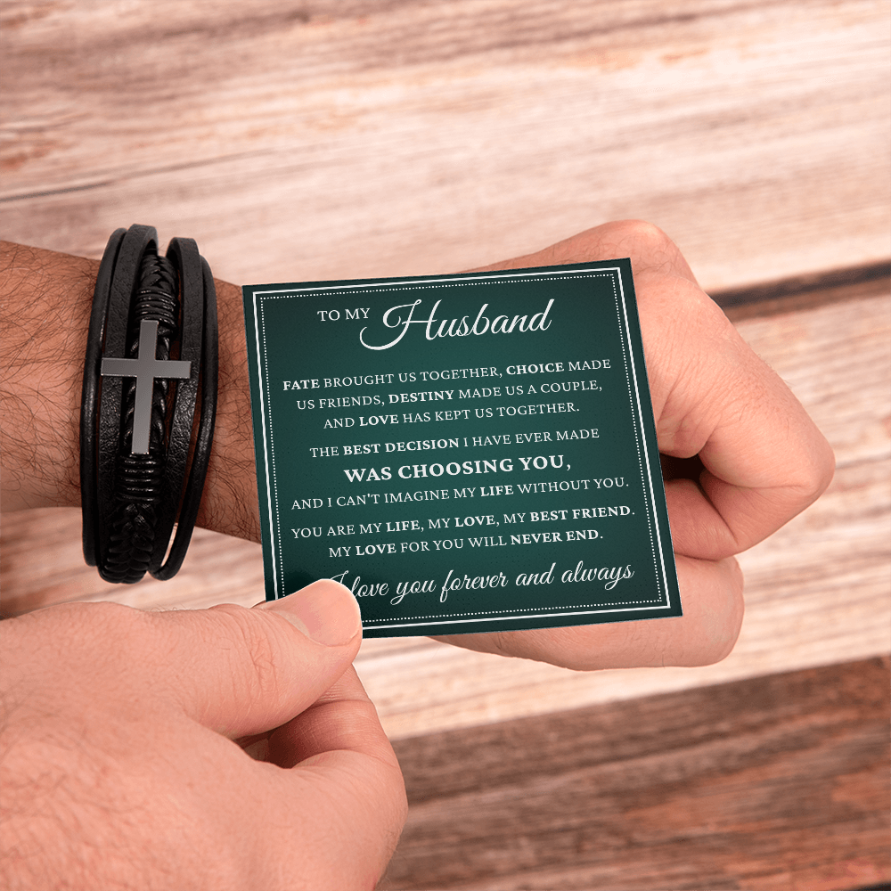 Men's Cross Bracelet - To My Husband "My Love For You Will Never End"