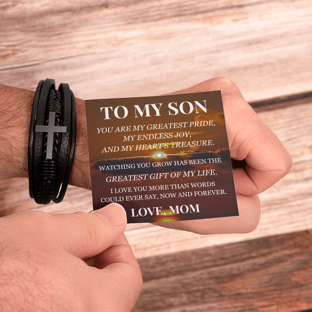 Men's Cross Bracelet - To My Son "Greatest Gift of My Life"
