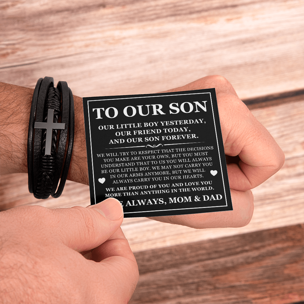 Men's Cross Bracelet - To Our Son "We Are So Proud of You"