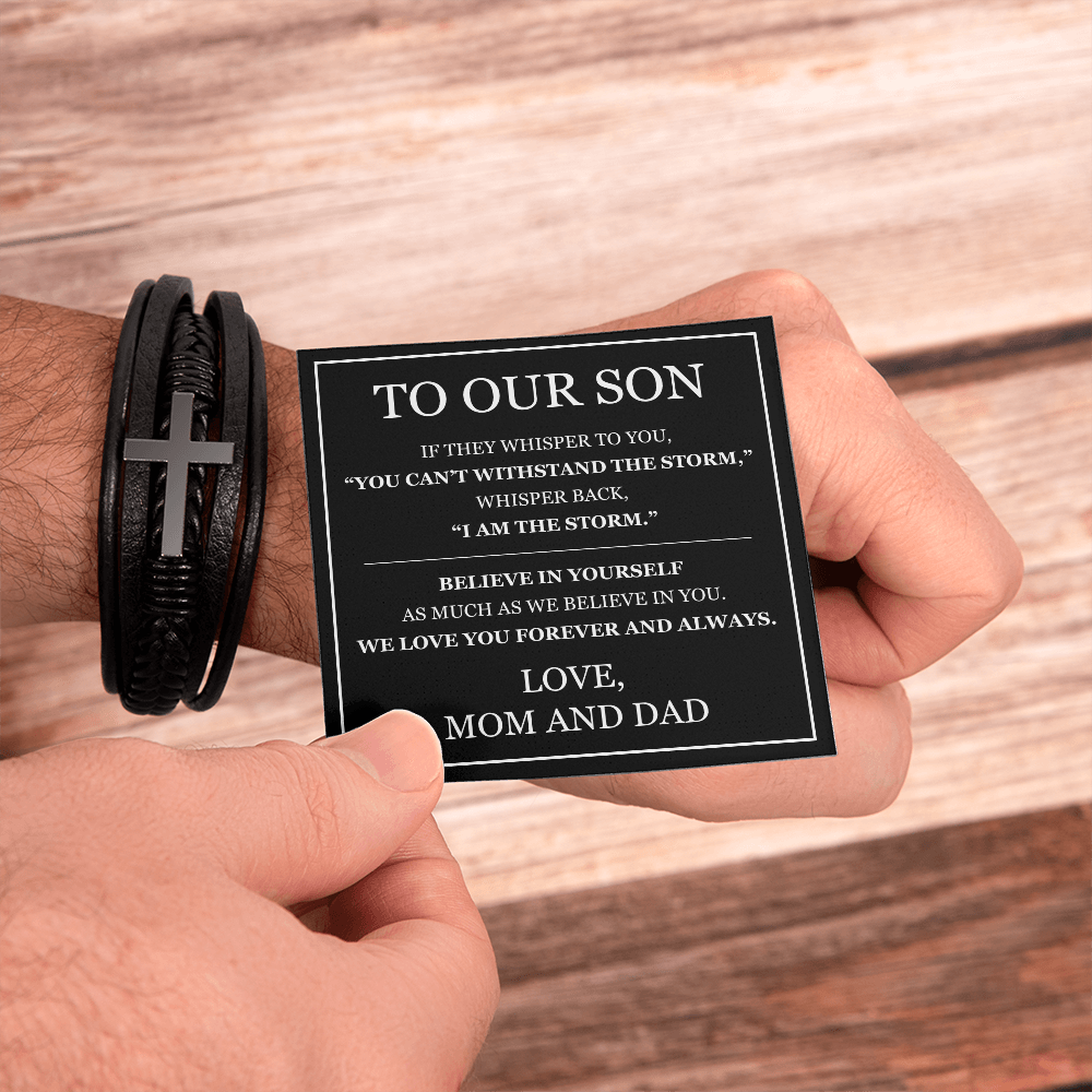 Men's Cross Bracelet - To My Son "I Am The Storm"