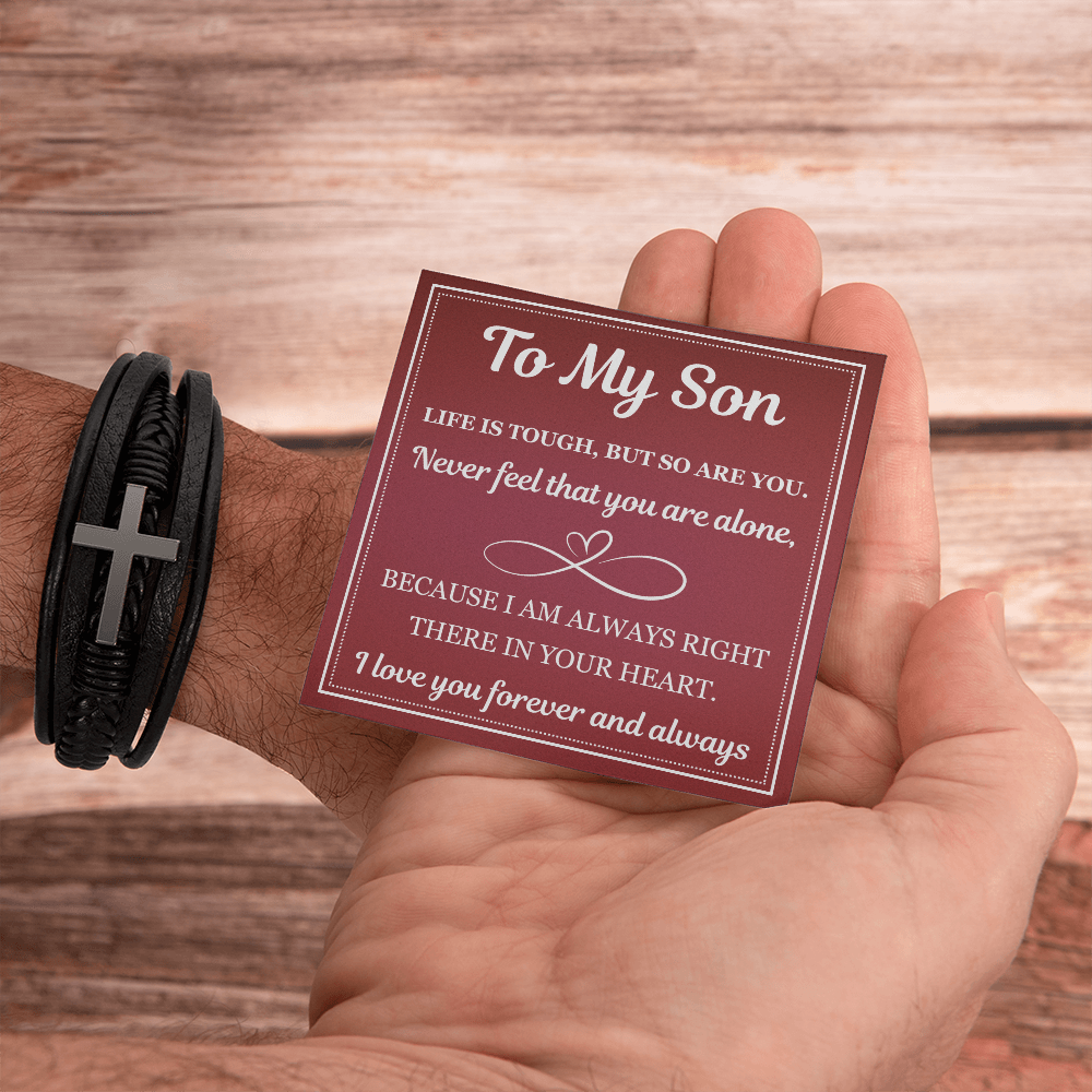 Men's Cross Bracelet - To My Son “Life Is Tough, But So Are You”
