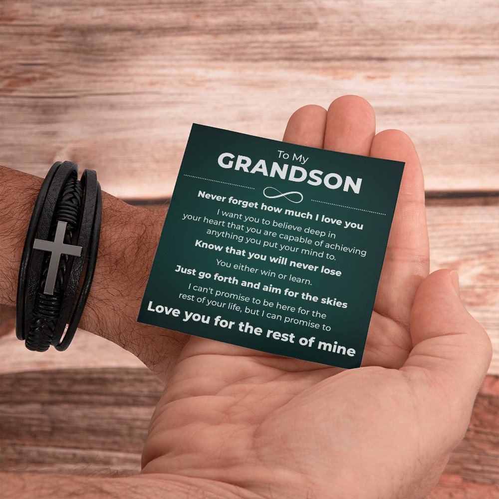 Men's Cross Bracelet - To My Grandson "Never Forget How Much I Love You"