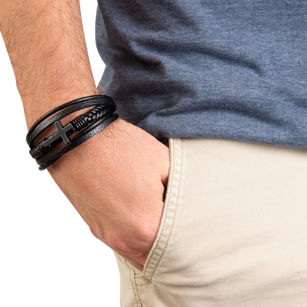 Men's Cross Bracelet - To My Grandson "I Love You Now and Forever"