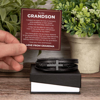 Men's Cross Bracelet - To My Grandson "I Love You Now and Forever"