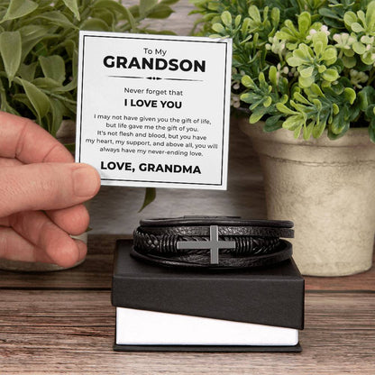 Men's Cross Bracelet - To My Grandson "I Love You"