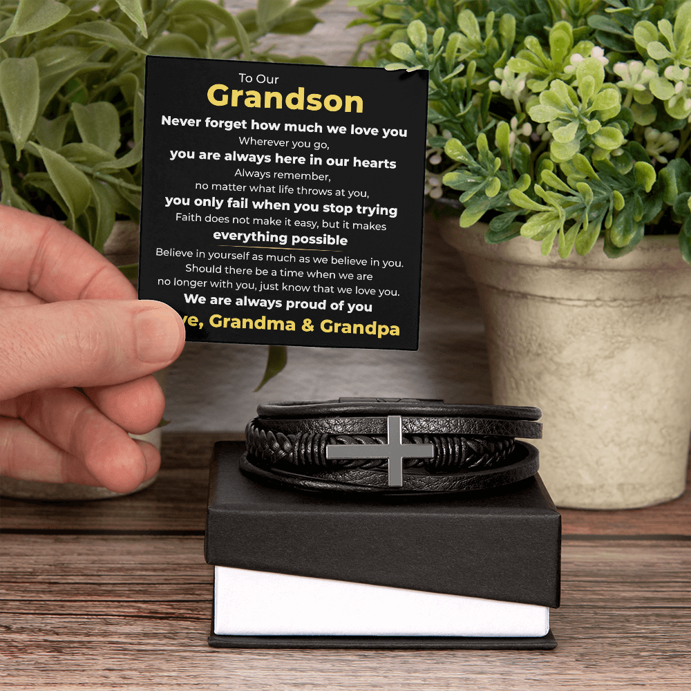 Men's Cross Bracelet - To Our Grandson "We Are Always Proud of You"
