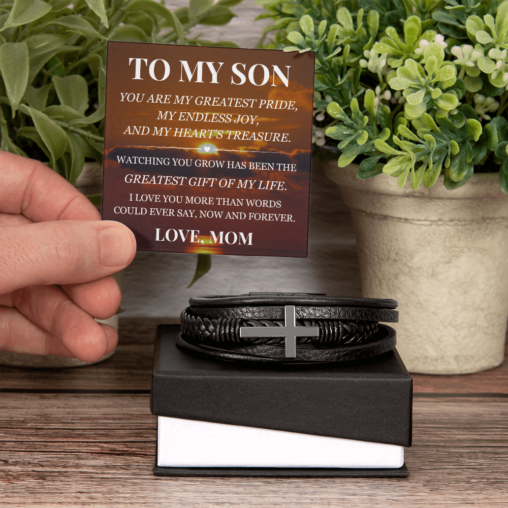 Men's Cross Bracelet - To My Son "Greatest Gift of My Life"