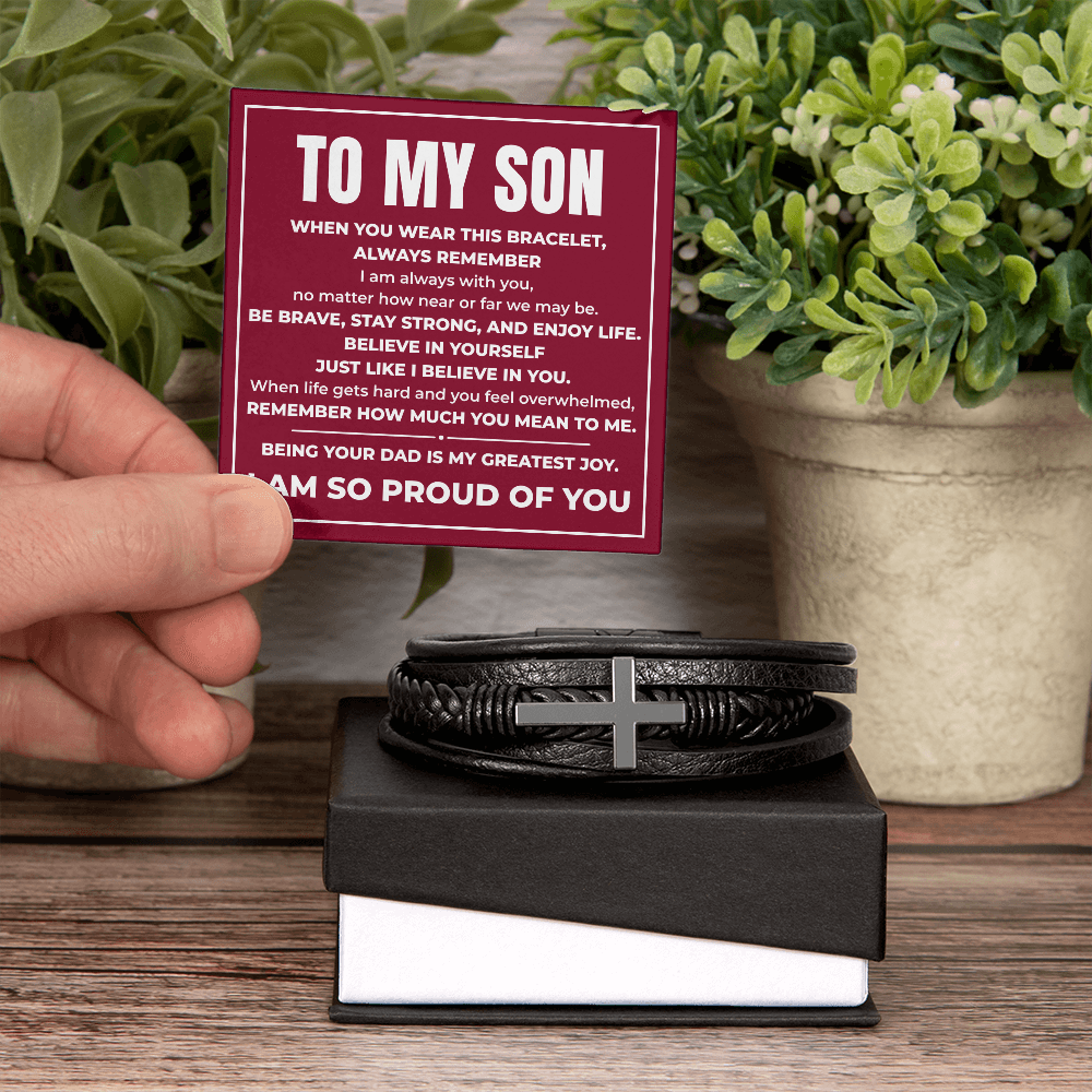 Men's Cross Bracelet - To My Son "Believe In Yourself"