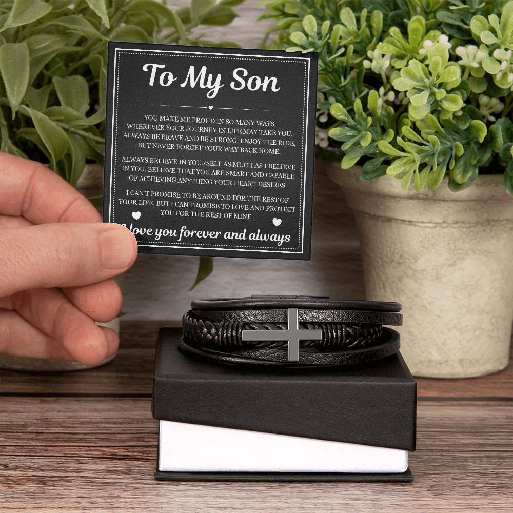 Men's Cross Bracelet - To My Son "You Make Me Proud"