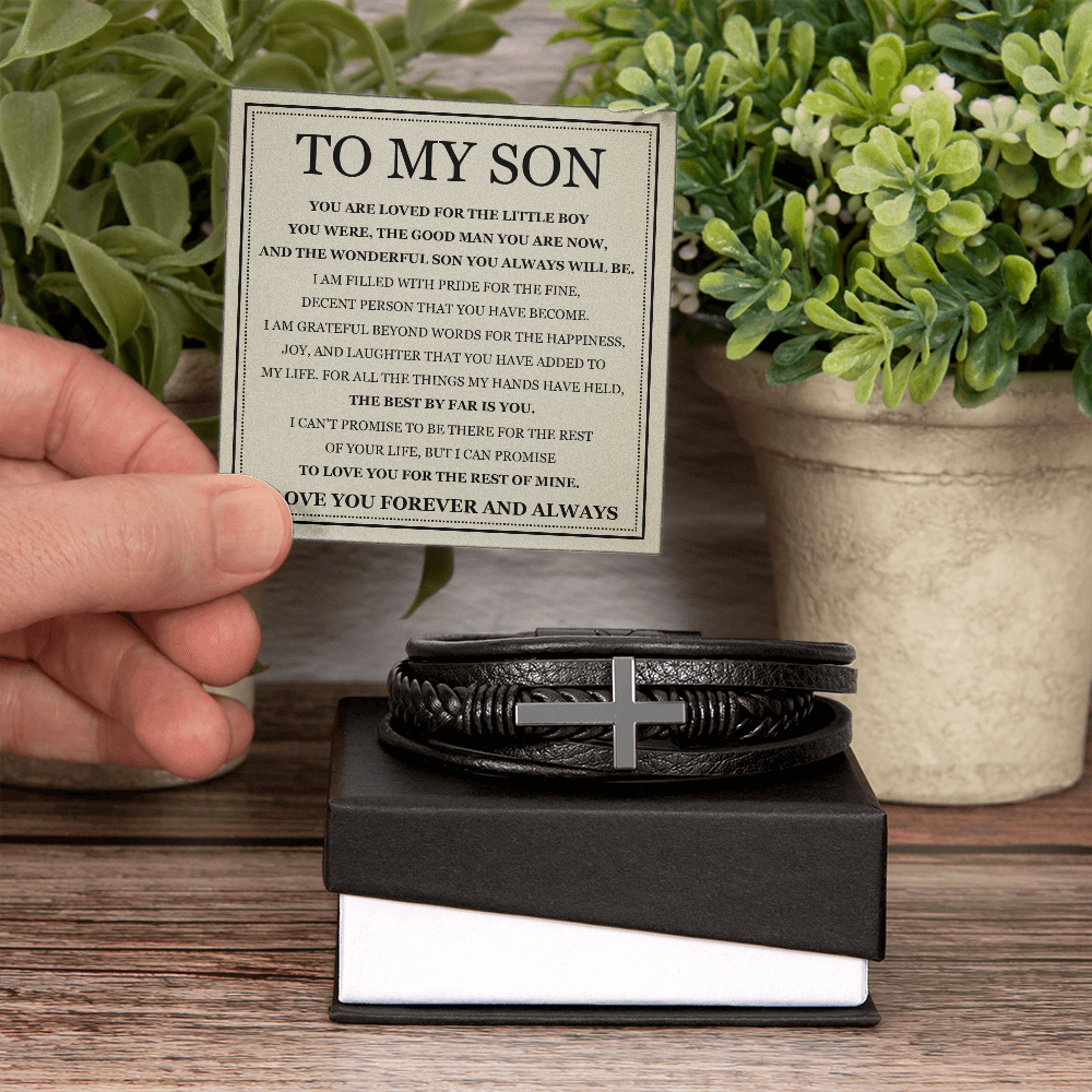 To My Son Men's Cross Bracelet -"You Are Loved"