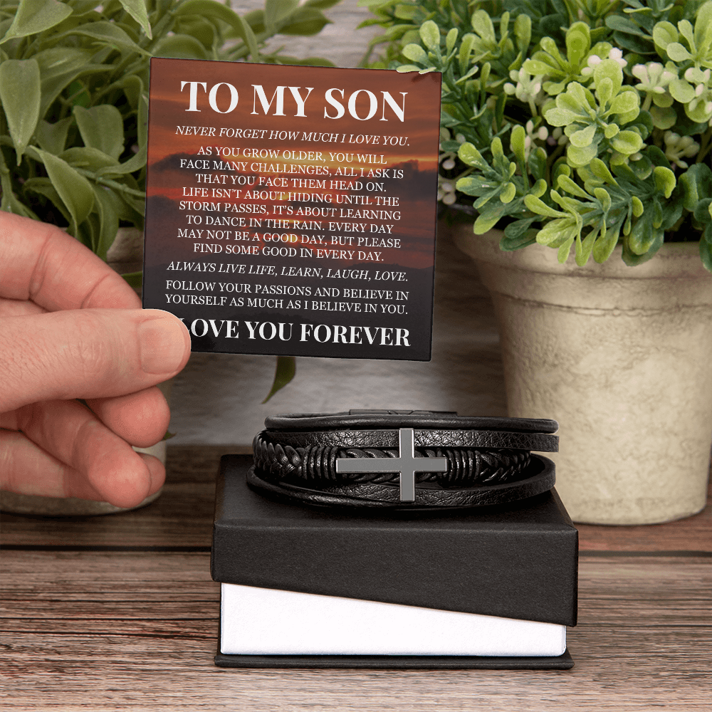 Men's Cross Bracelet - To My Son "I Love You Forever"