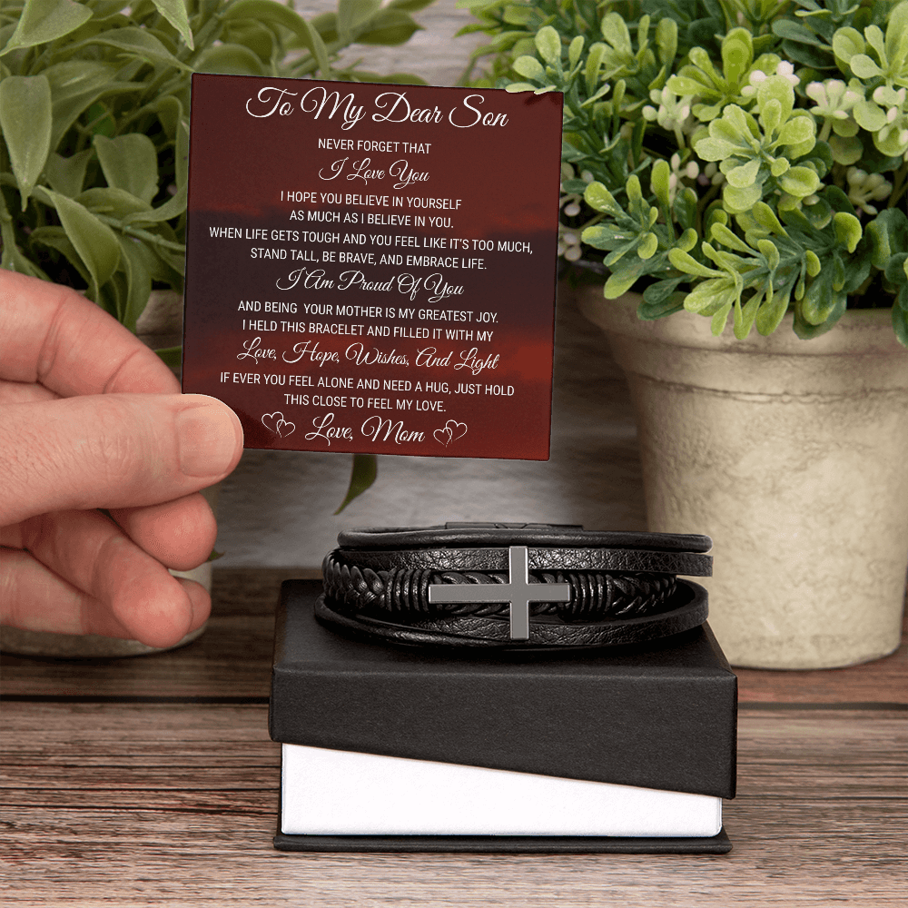 Men's Cross Bracelet - To My Dear Son