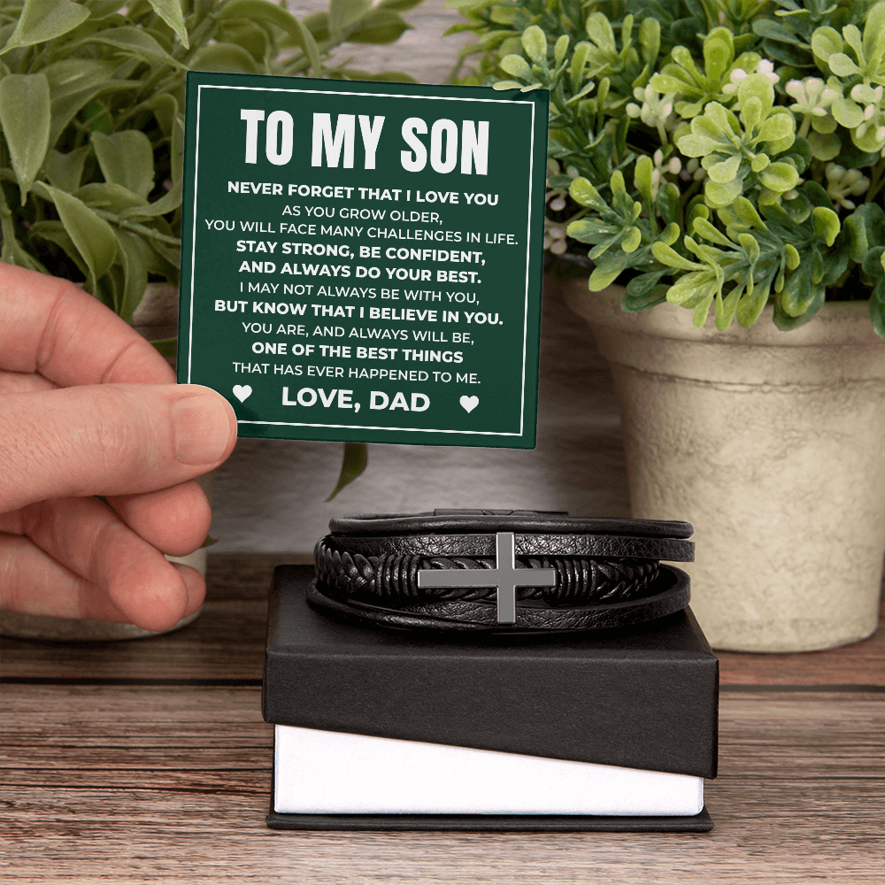 Men's Cross Bracelet - To My Son "Stay Strong, Be Confident"