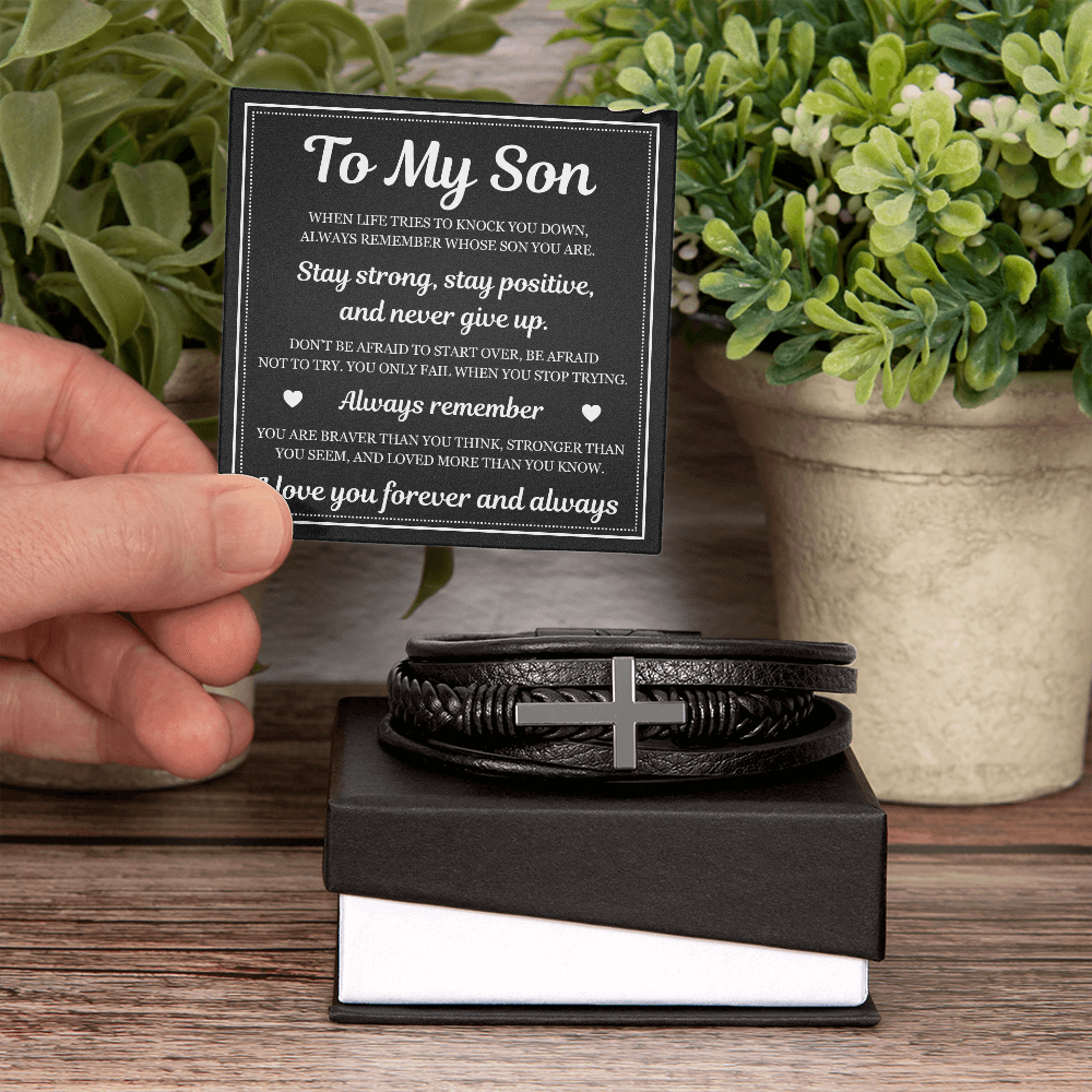 Men's Cross Bracelet - To My Son "Stay Strong and Positive"
