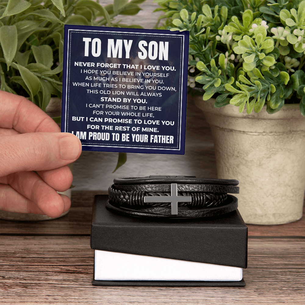 Men's Cross Bracelet - To My Son "I Am Proud To Be Your Father"