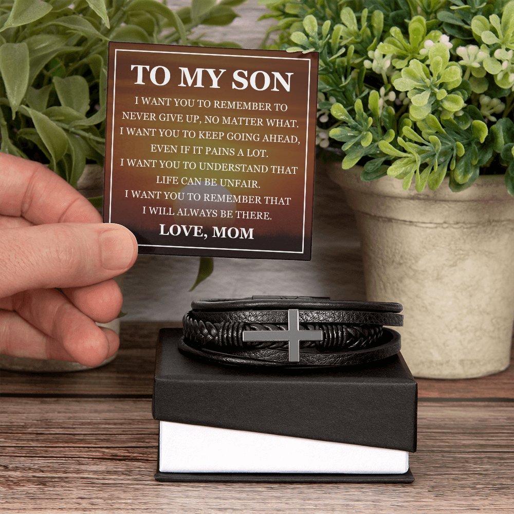 Cross Bracelet - To My Son "Never Give Up"