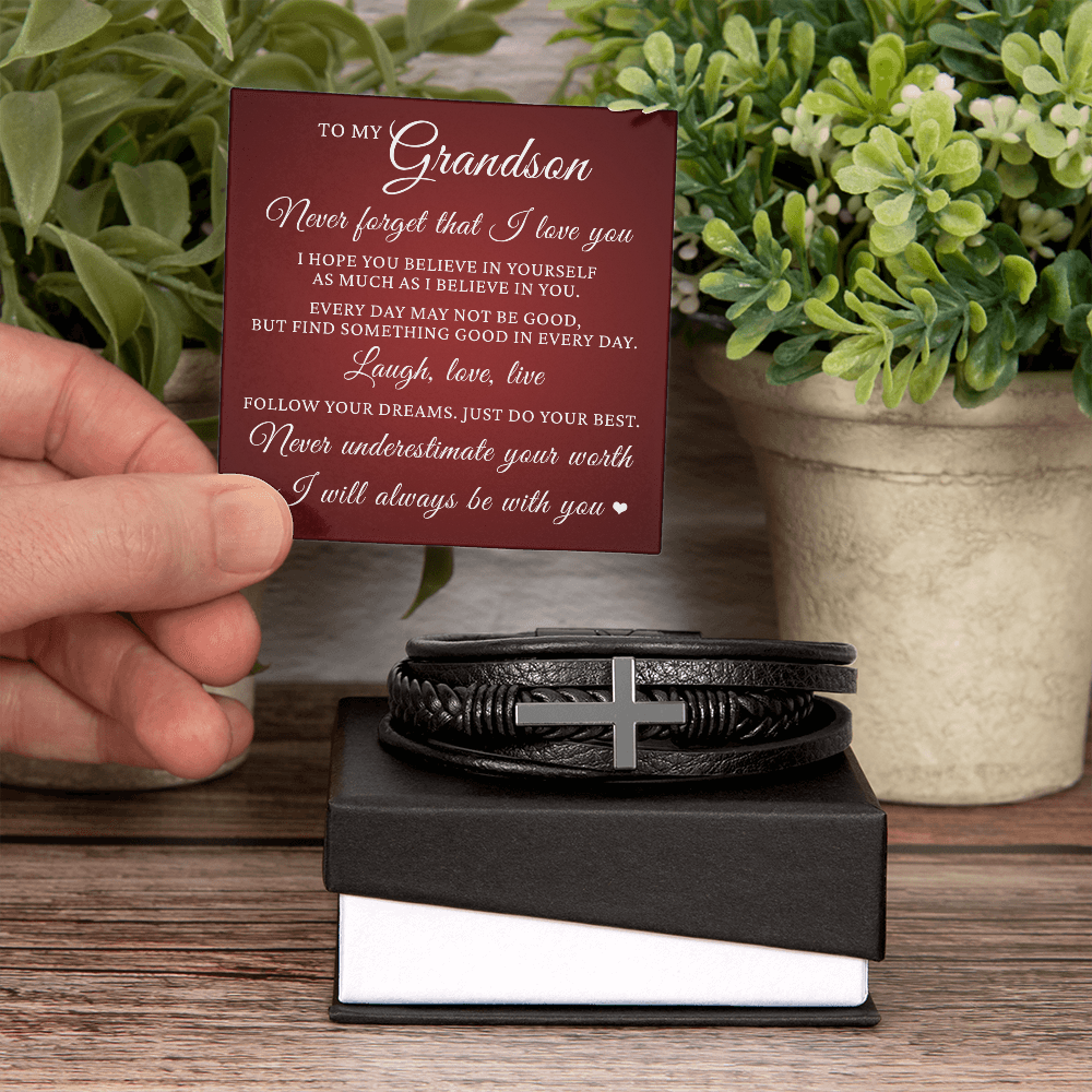 Men's Cross Bracelet - To My Grandson "Just Do Your Best"
