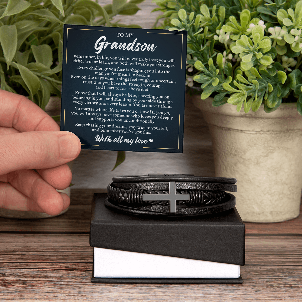 Men's Cross Bracelet - To My Grandson "Stay True To Yourself"