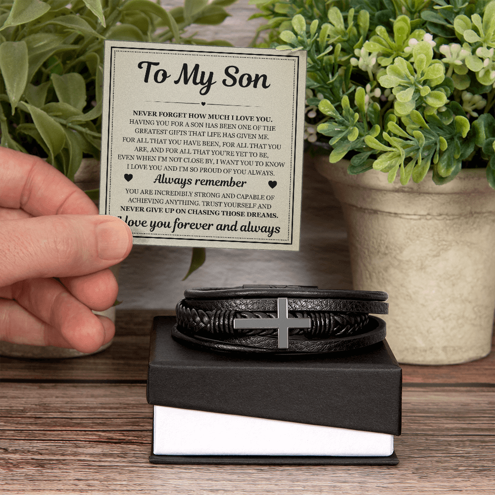 Men's Cross Bracelet - To My Son "Always Remember"