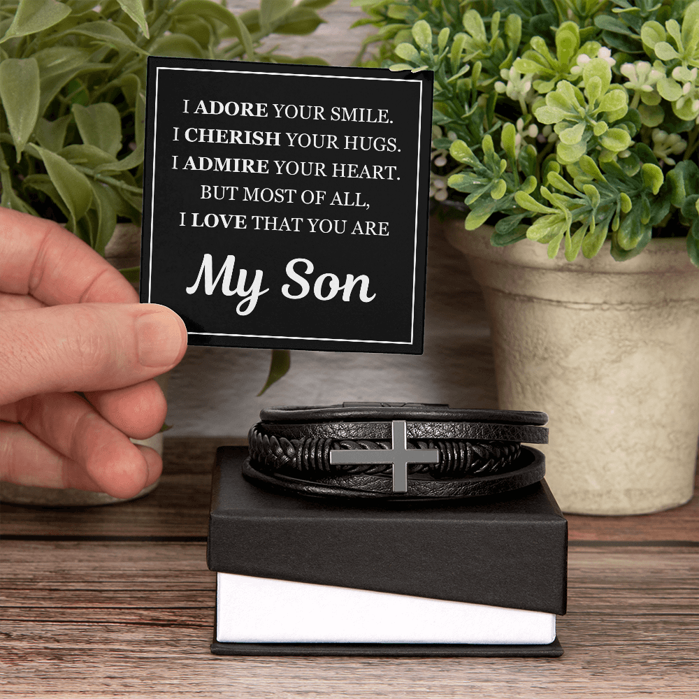 Men's Cross Bracelet - To My Son "I Adore Your Smile"