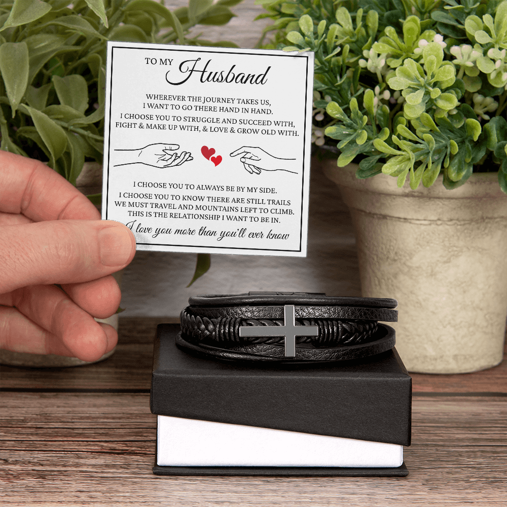 Men's Cross Bracelet - To My Husband "I Love You More Than You'll Ever Know"