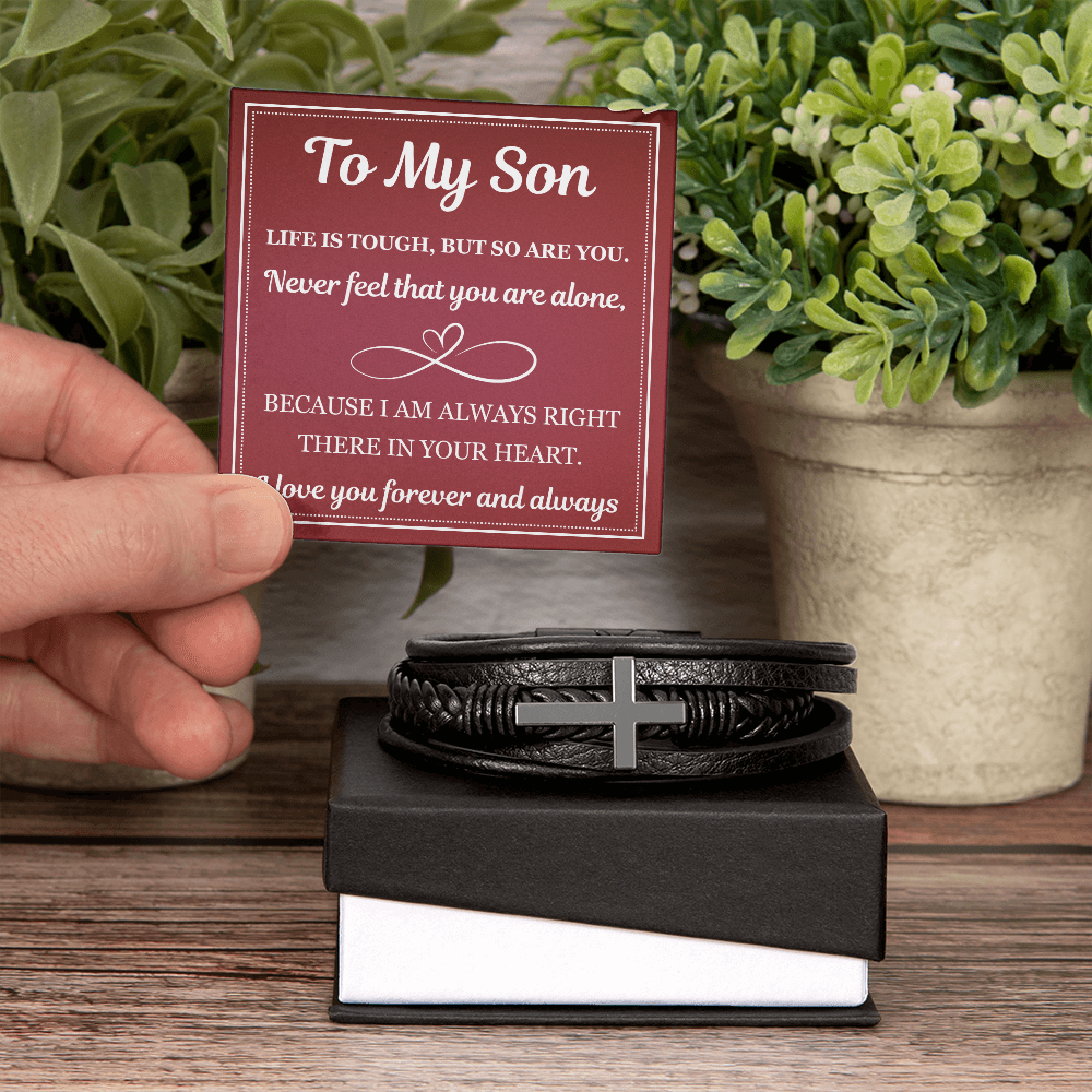 Men's Cross Bracelet - To My Son “Life Is Tough, But So Are You”