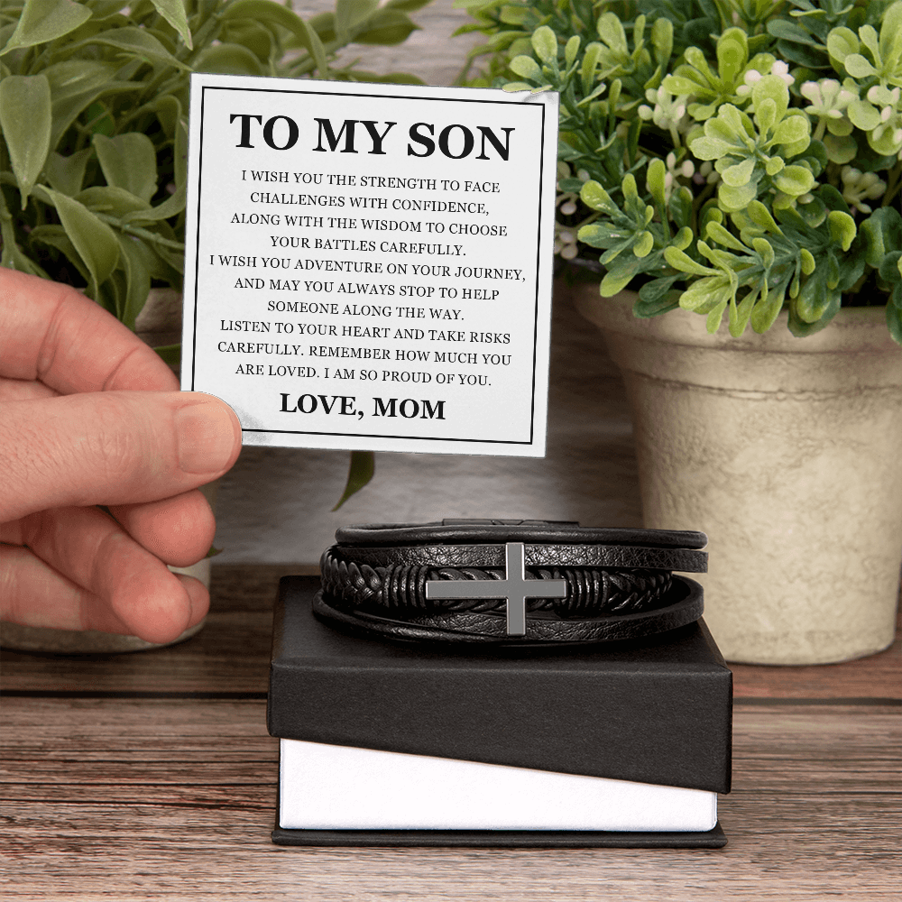 Men's Cross Bracelet - To My Son "I Am So Proud of You"