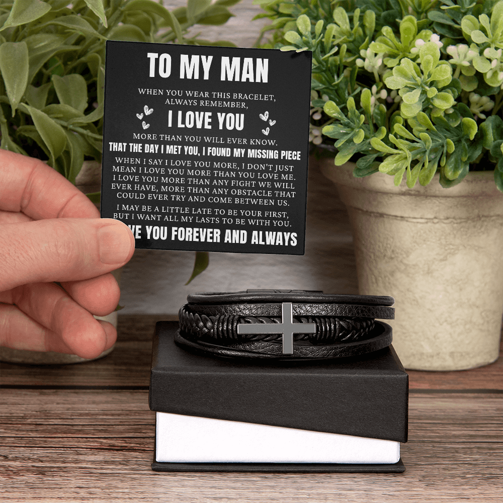 Men's Cross Bracelet - To My Man "I Love You"