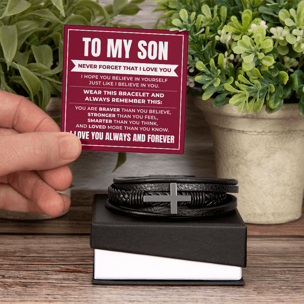 Men's Cross Bracelet - To My Son "Believe in Yourself"