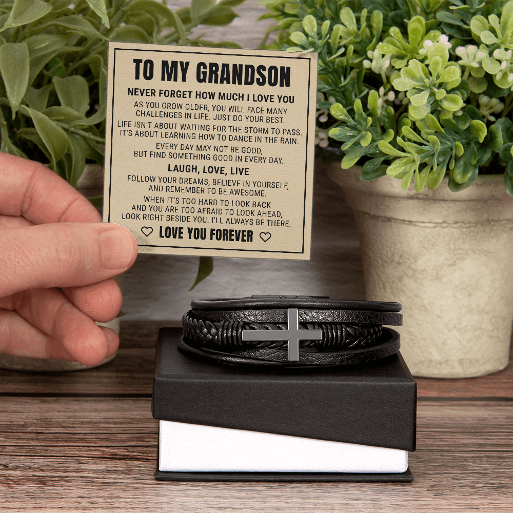 Men's Cross Bracelet - To My Grandson "Follow Your Dreams"