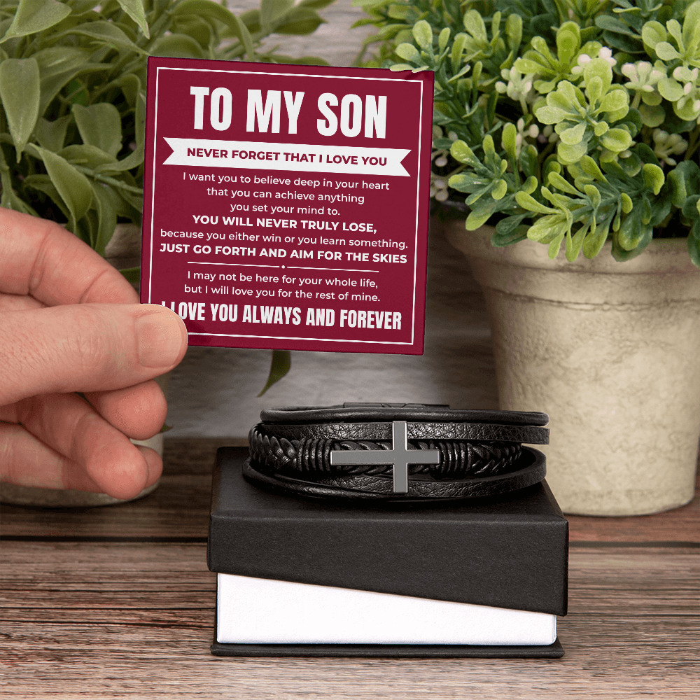 Men's Cross Bracelet - To My Son "Never Forget That I Love You"