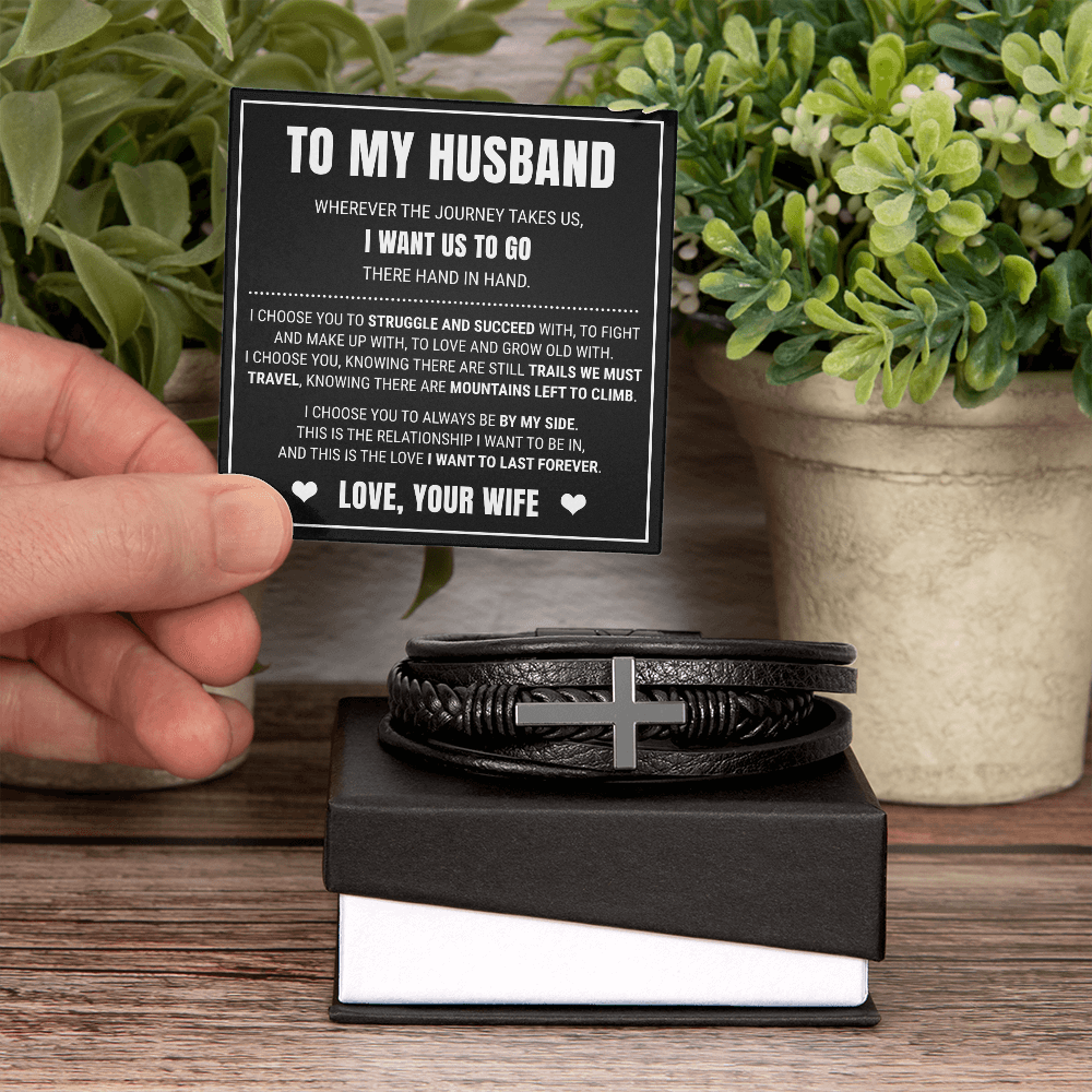 Men's Cross Bracelet - To My Husband "I Choose You"