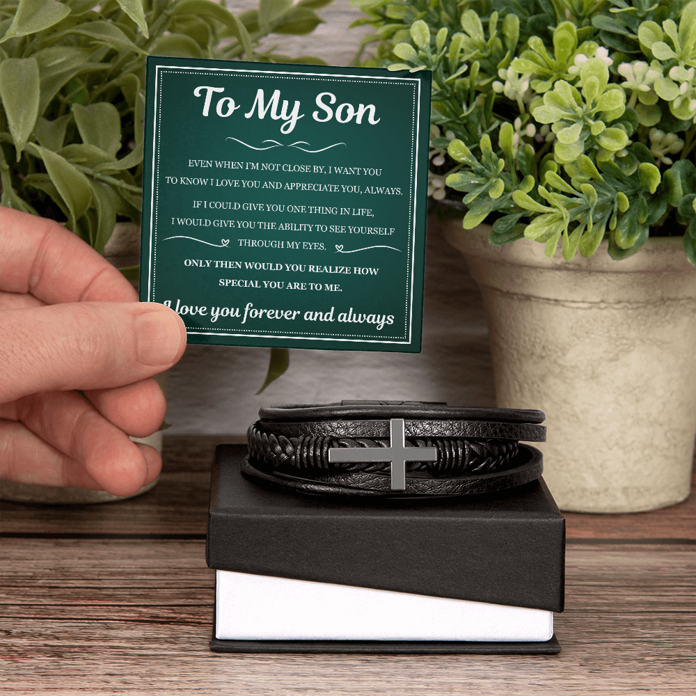 To My Son Men's Cross Bracelet -"Special You Are to Me"