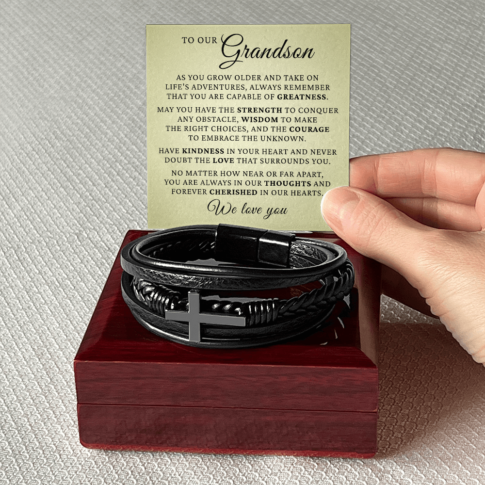 Men's Cross Bracelet - To Our Grandson "We Love You"