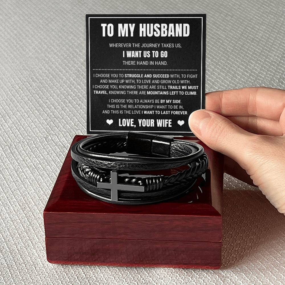 Men's Cross Bracelet - To My Husband "I Choose You"