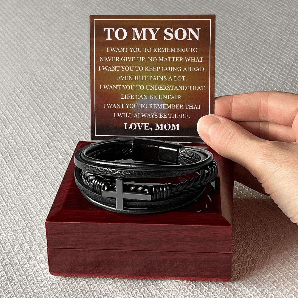 Cross Bracelet - To My Son "Never Give Up"
